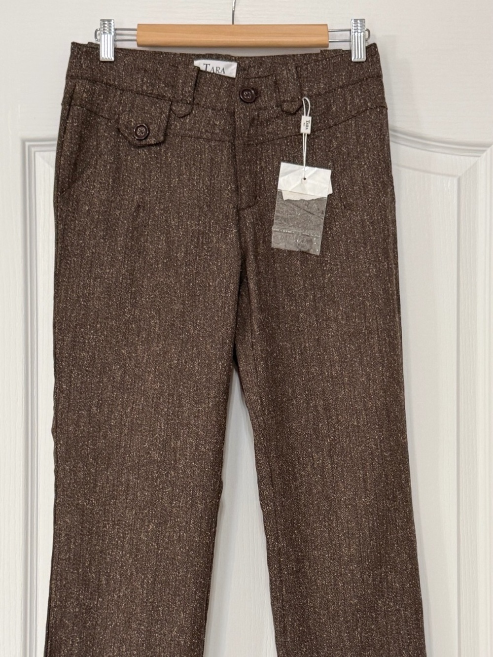 NWT Tara Jarmon Paris Brown Donegal Tweed Wool Blend Trousers - FR 38 / US 4-6